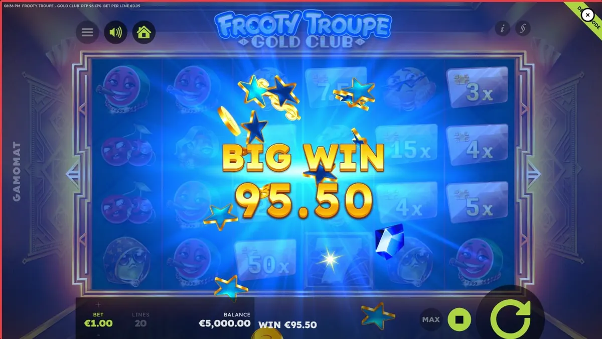 Frooty Troupe – Gold Club স্লট গেমের বিলাসবহুল ইন্টারফেস